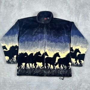 Vintage 90s MAZMANIA Men's Large Fleece Wild Horse Jacket Full Zip Mustang USA